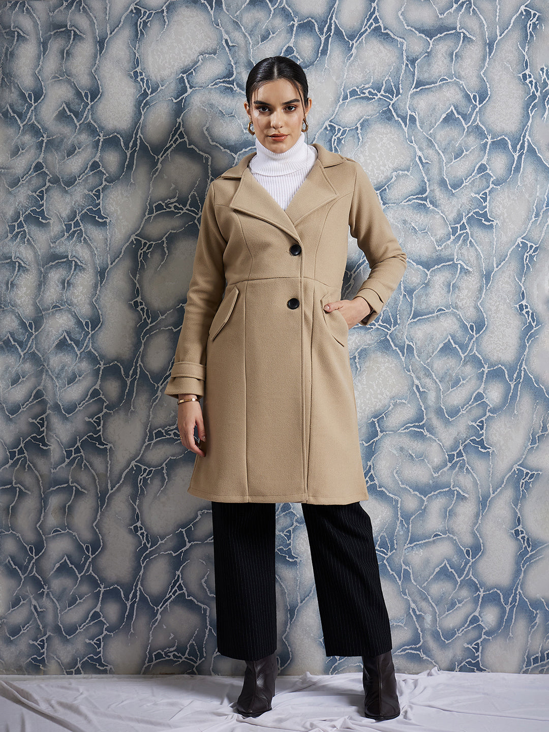 Athena Single Breasted Notched Lapel Woollen Trench Coat
