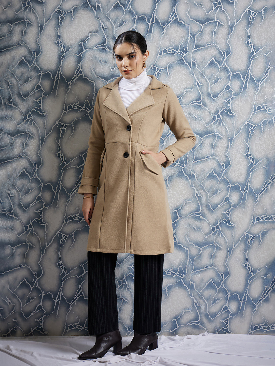 Athena Single Breasted Notched Lapel Woollen Trench Coat