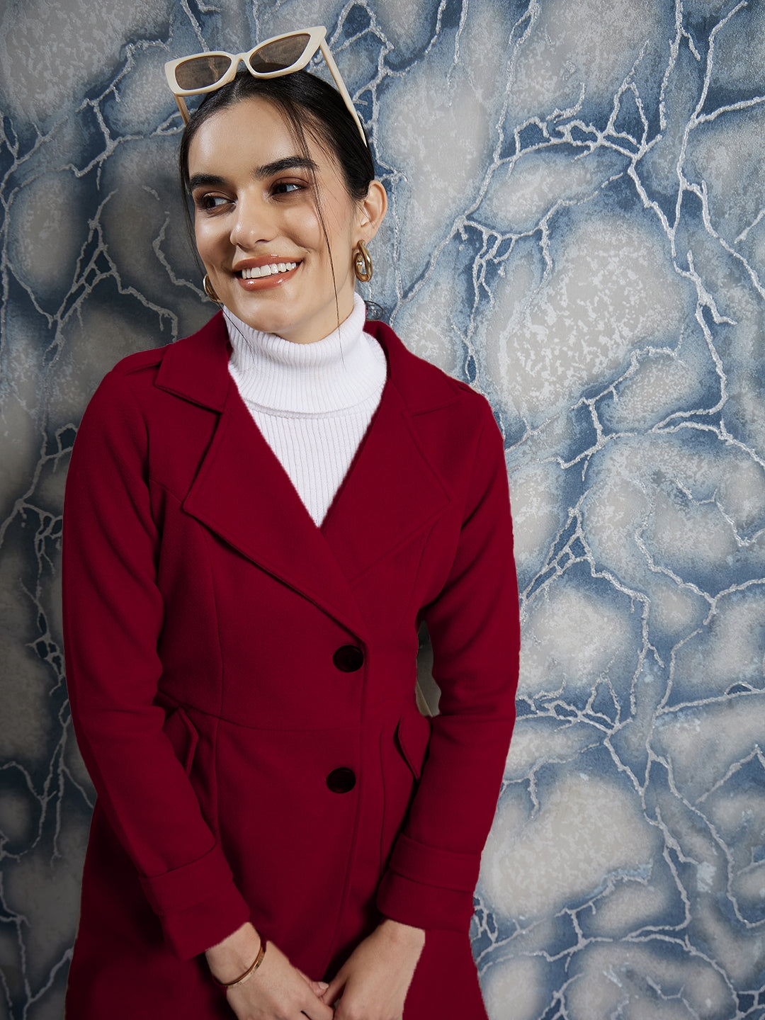 Athena Red Single-Breasted Woollen Trench Coat