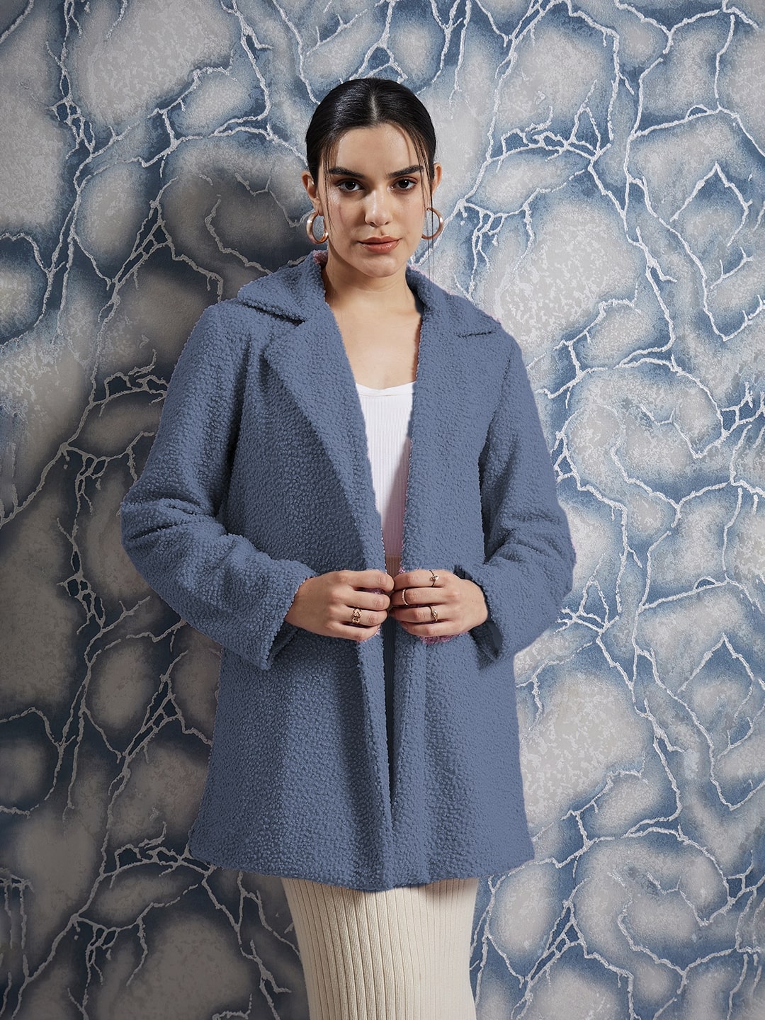 Athena Textured Woollen Front Open Overcoat