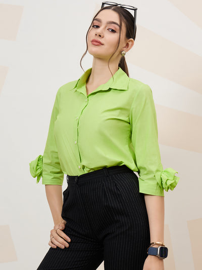 Athena Immutable Shirt Collar Corsage Detailed Cotton Shirt Style Top