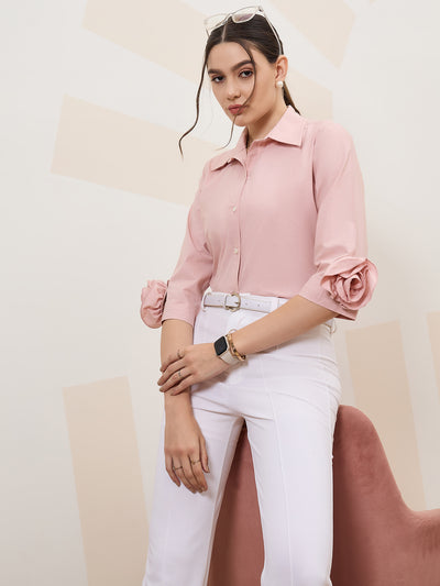 Athena Immutable Shirt Collar Corsage Detailed Cotton Shirt Style Top