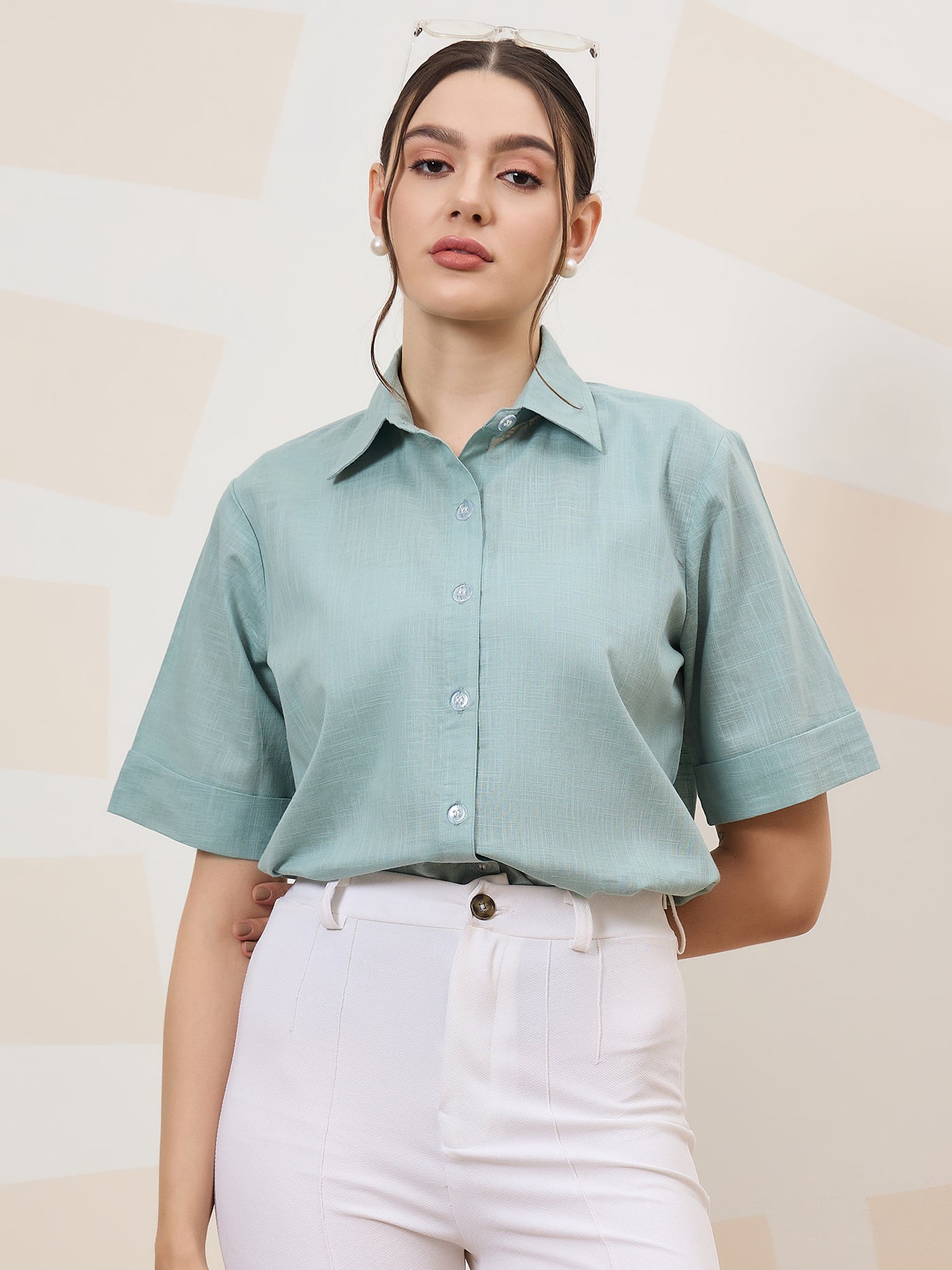 Athena Immutable Short Sleeves Cotton High-Low Formal Shirt