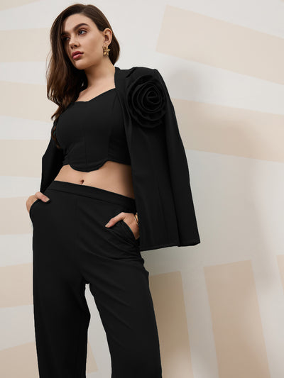 Shally Bhasin by Athena 3 Piece Corsage Crop Top , Coat & Trouser Co-Ords