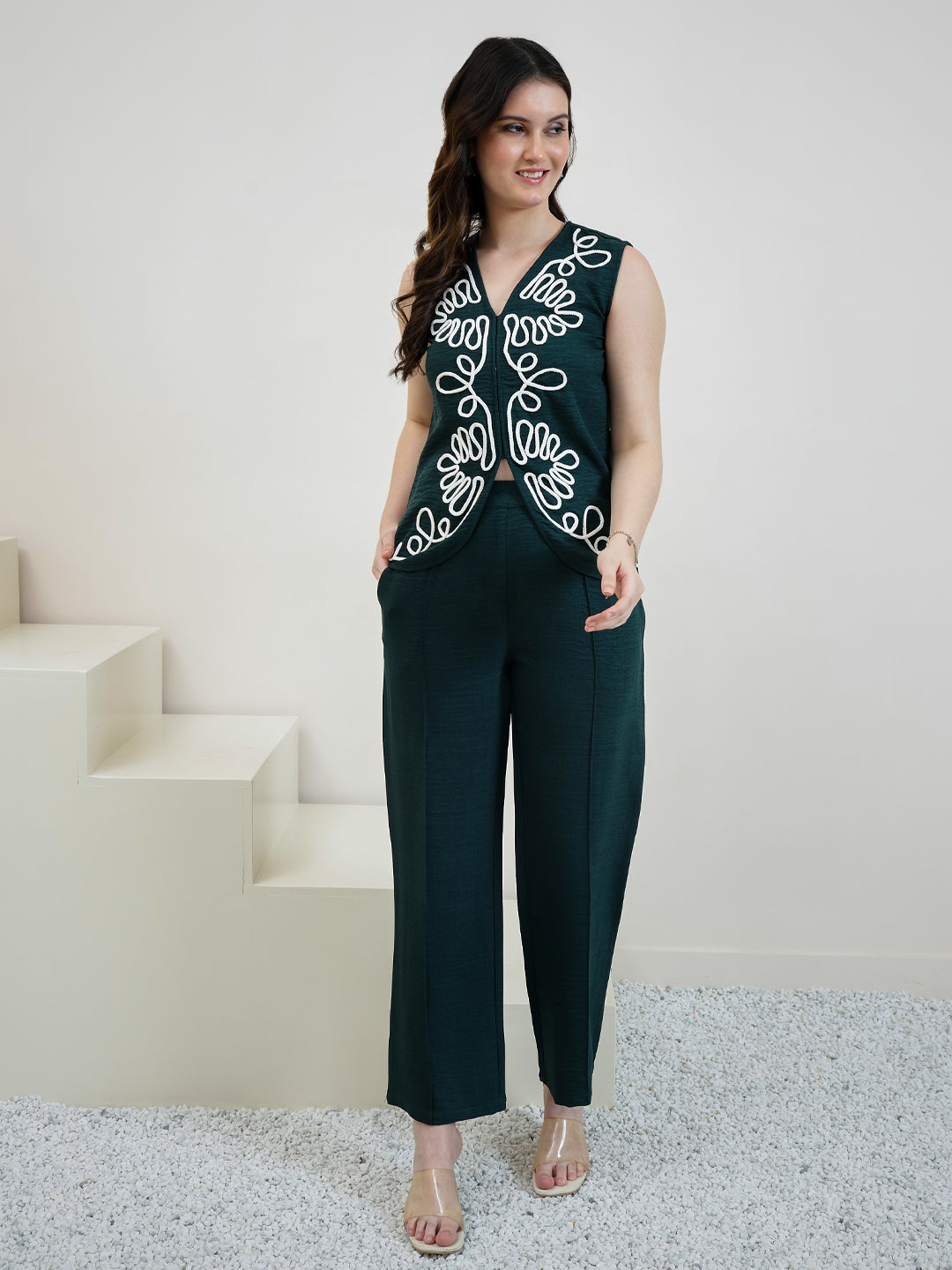 Boho By Athena Embroidered Linen Top With Trousers