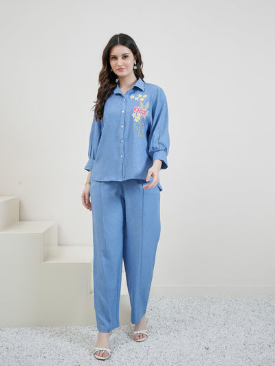 Boho By Athena Embroidered Linen Shirt With Trousers