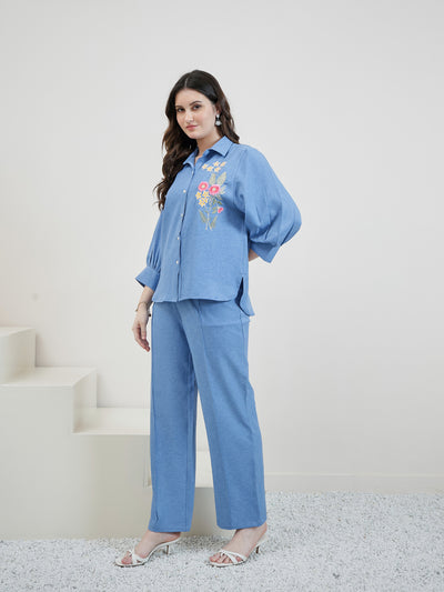 Boho By Athena Embroidered Linen Shirt With Trousers