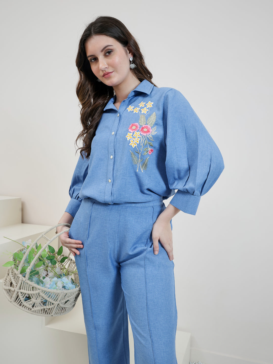 Boho By Athena Embroidered Linen Shirt With Trousers