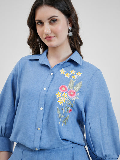 Boho By Athena Embroidered Linen Shirt With Trousers