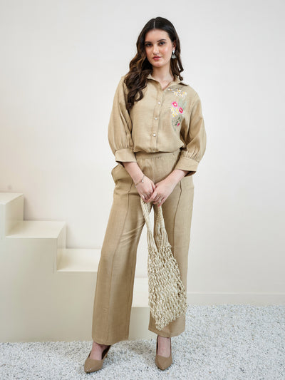 Boho By Athena Embroidered Linen Shirt With Trousers