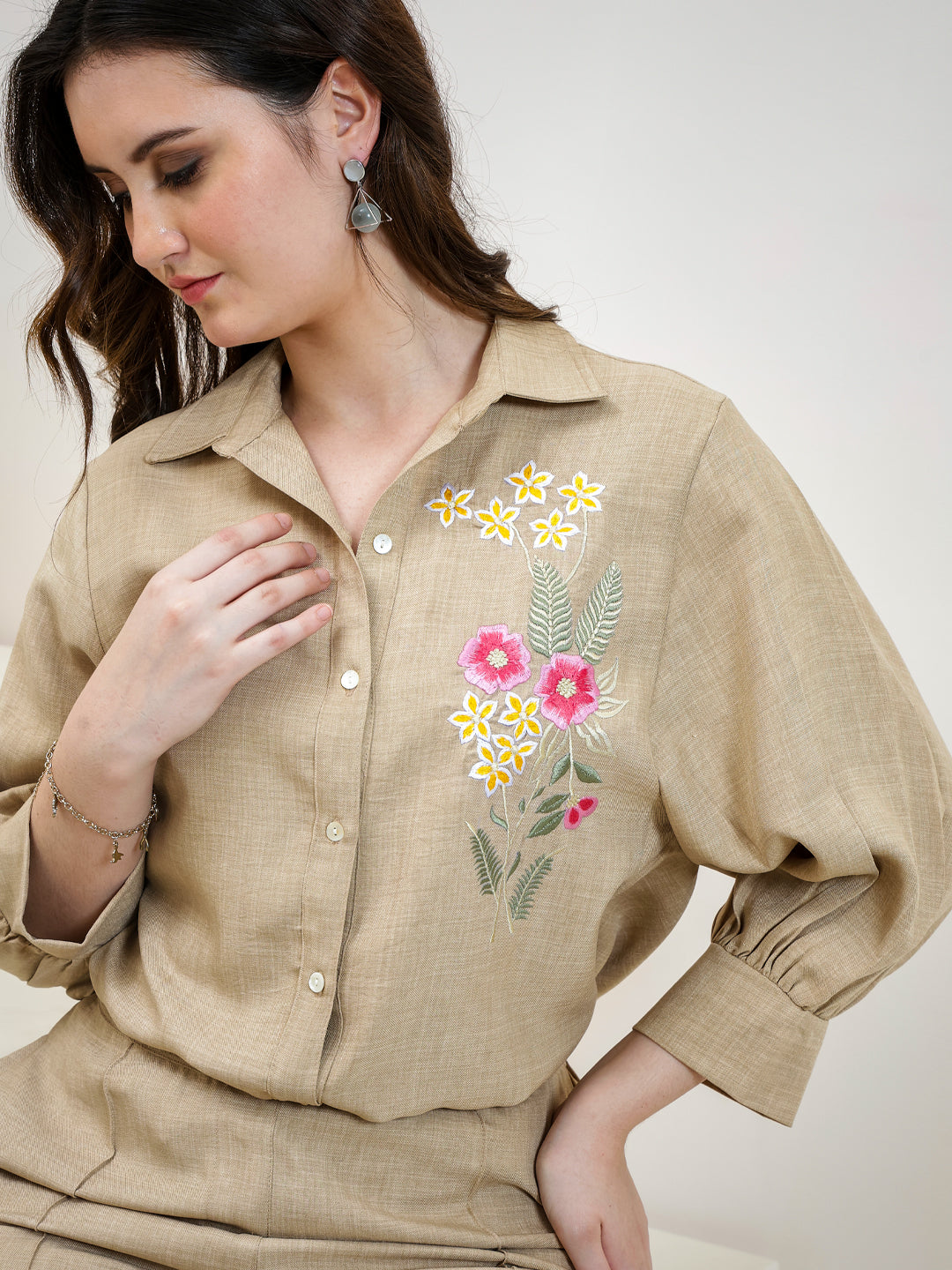 Boho By Athena Embroidered Linen Shirt With Trousers