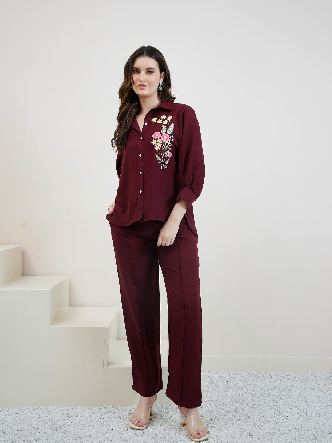 Boho By Athena Embroidered Linen Shirt With Trousers