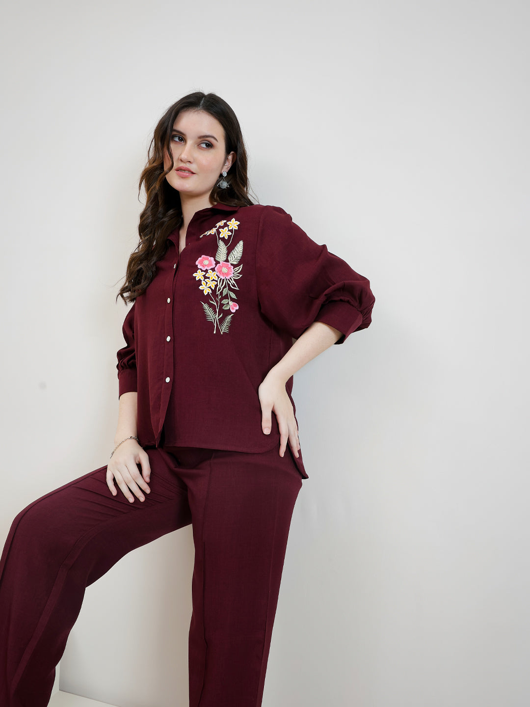 Boho By Athena Embroidered Linen Shirt With Trousers