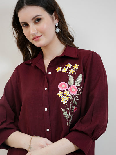 Boho By Athena Embroidered Linen Shirt With Trousers
