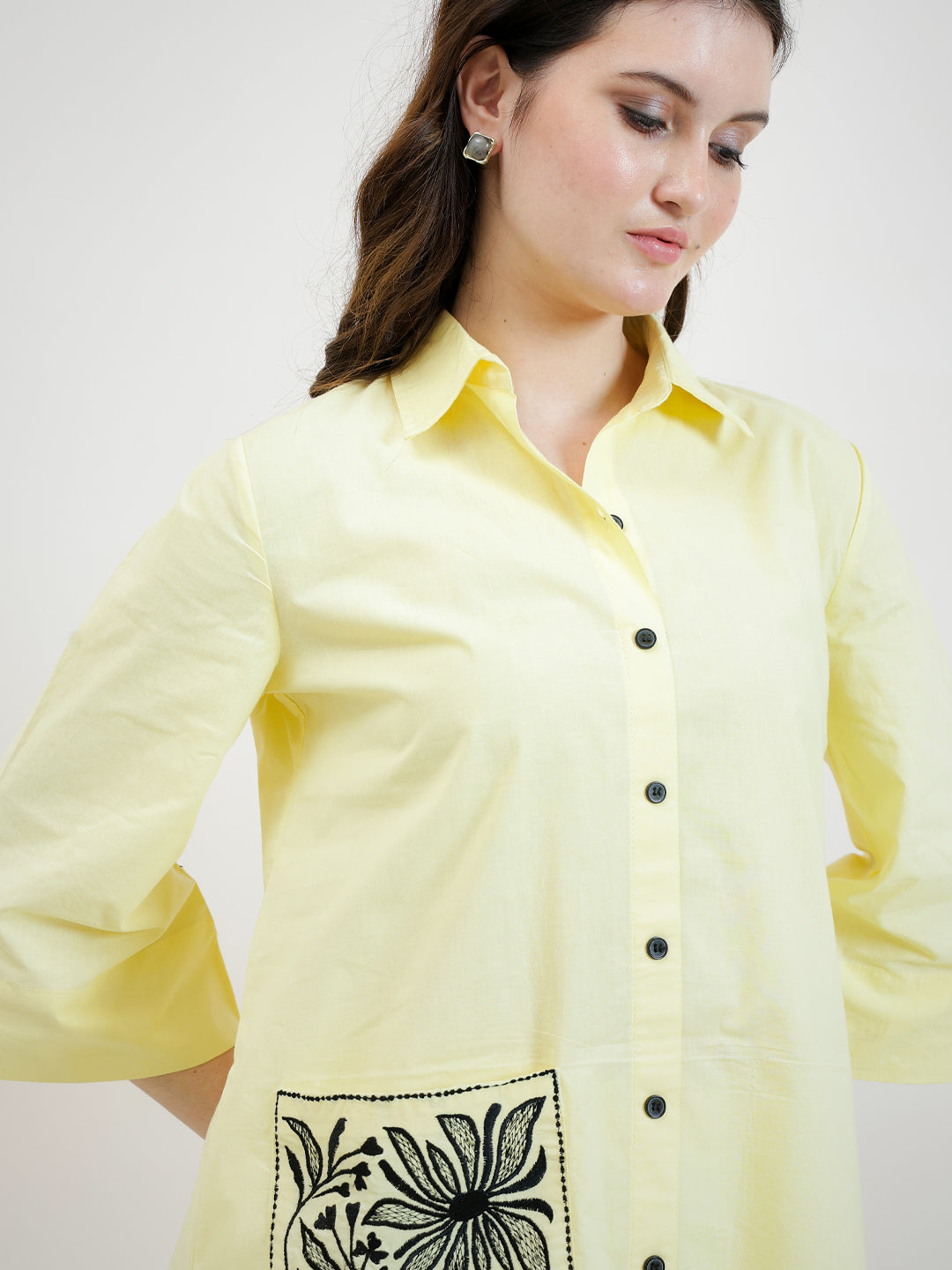 Florak Embroidered Shirt Collar Patchwork Pure Cotton Kurta With Trousers