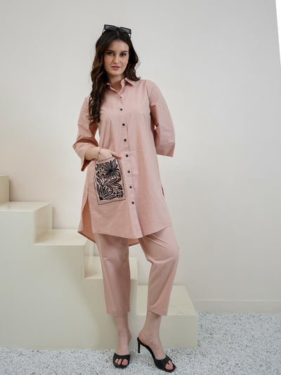 Women Solid Cotton Kurta with Trousers