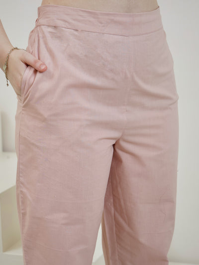 Women Solid Cotton Kurta with Trousers