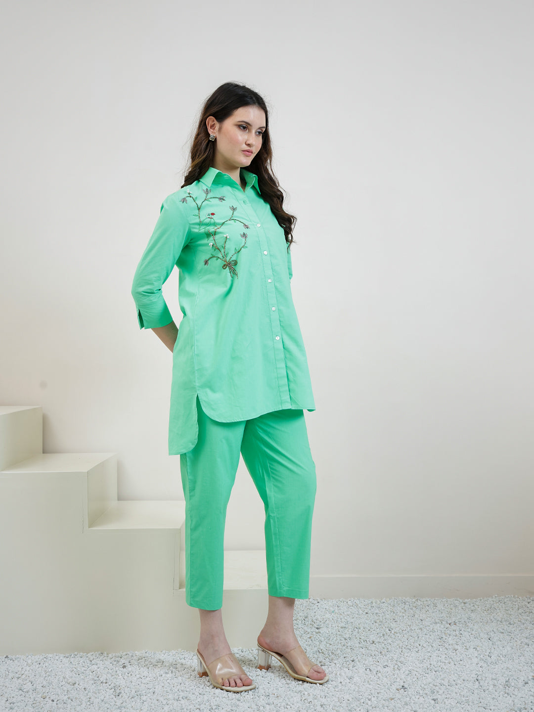 Boho By Athena Pure Cotton Embroidered Shirt With Trouser Co-Ords