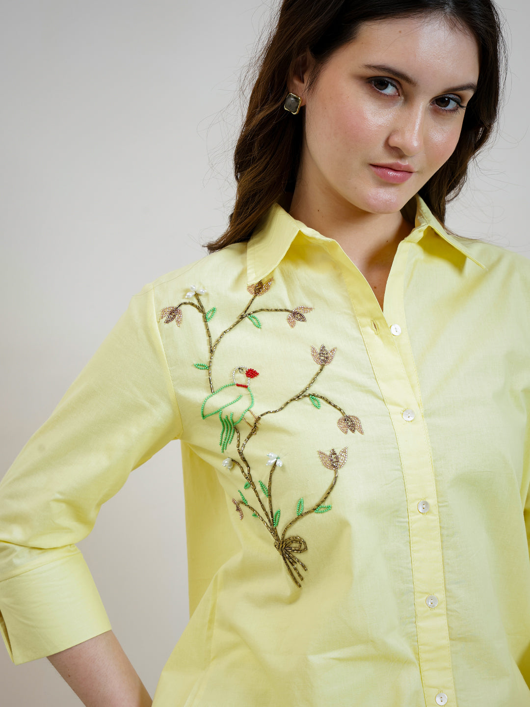 Boho By Athena Embroidered Pure Cotton Shirt Collar Shirt With Trousers Co-Ords
