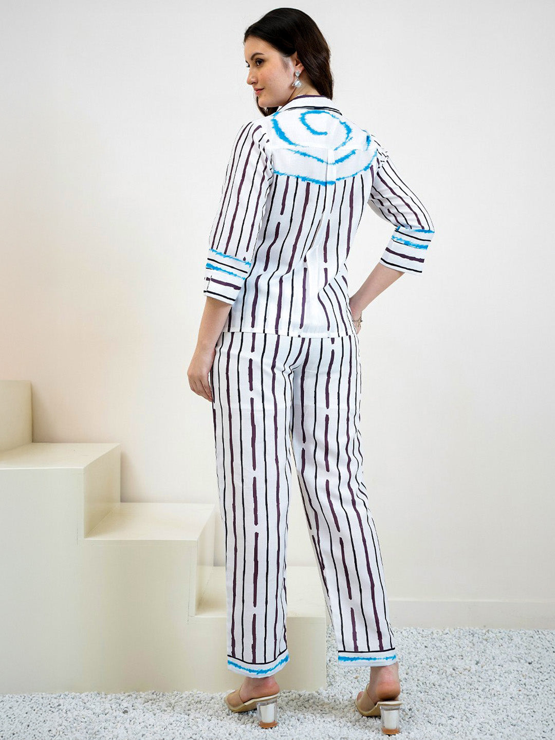 Boho By Athena Stripes Linen Shirt & Trousers Co-Ord Set