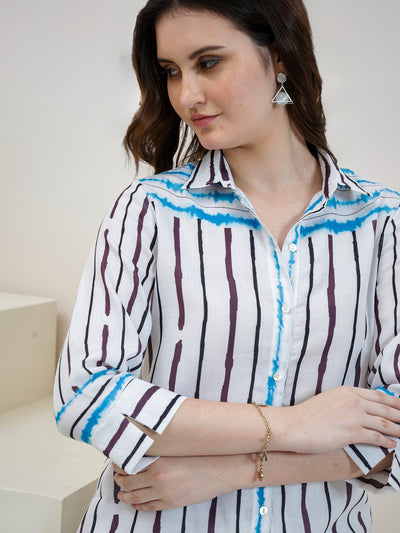 Boho By Athena Stripes Linen Shirt & Trousers Co-Ord Set