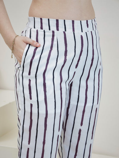 Boho By Athena Stripes Linen Shirt & Trousers Co-Ord Set