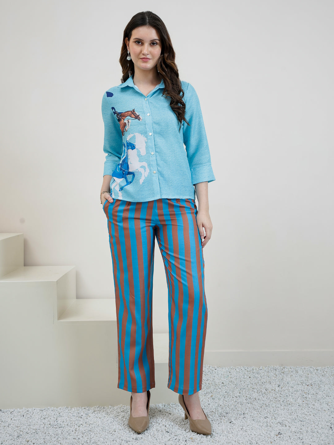 Boho By Athena Printed Shirt & Trousers Co-Ord Set