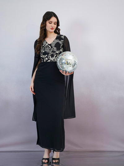 Shally Bhasin by Athena Women V-Neck Embellished Embroidered Georgette Maxi Dress