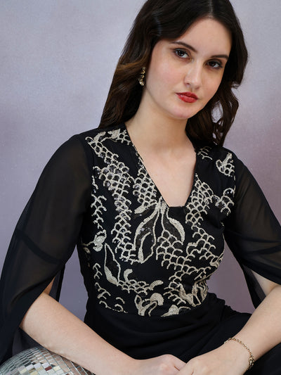 Shally Bhasin by Athena Women V-Neck Embellished Embroidered Georgette Maxi Dress