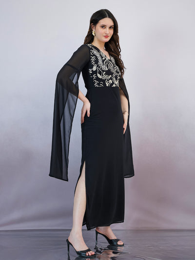 Shally Bhasin by Athena Women V-Neck Embellished Embroidered Georgette Maxi Dress