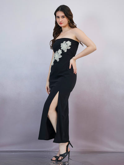 Shally Bhasin by Athena Women Embellished Applique Scuba Bandeau Midi Dress