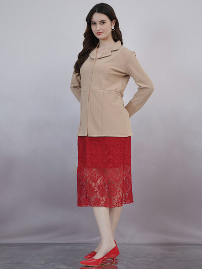 Shally Bhasin by Athena Self Design Shirt Collar Lace Blazer Midi Dress