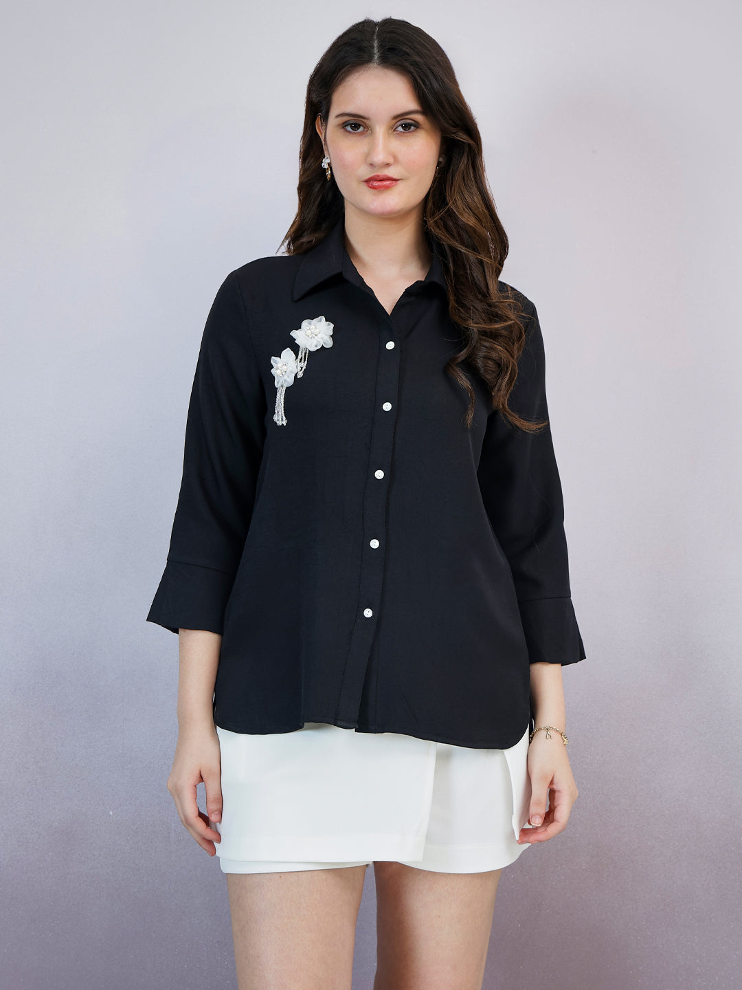 Shally Bhasin by Athena Women Solid Spread Collar Linen Casual Shirt