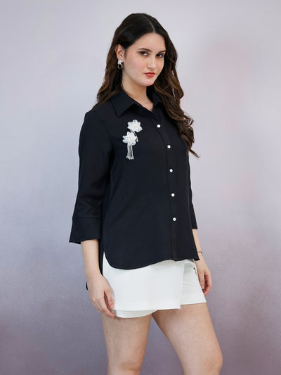 Shally Bhasin by Athena Women Solid Spread Collar Linen Casual Shirt