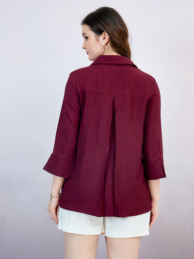 Shally Bhasin by Athena Women Solid Spread Collar Linen Casual Shirt