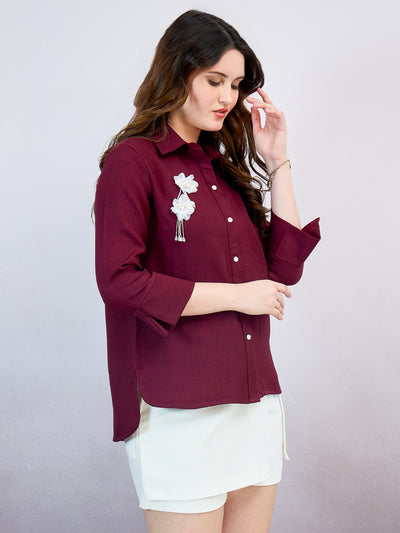 Shally Bhasin by Athena Women Solid Spread Collar Linen Casual Shirt