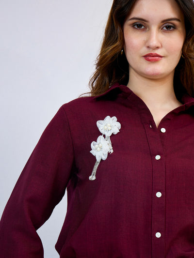 Shally Bhasin by Athena Women Solid Spread Collar Linen Casual Shirt