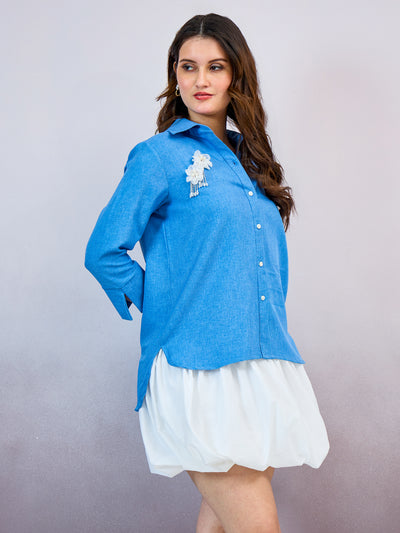 Shally Bhasin by Athena Floral Embroidered Linen Standard Relaxed Fit Shirt