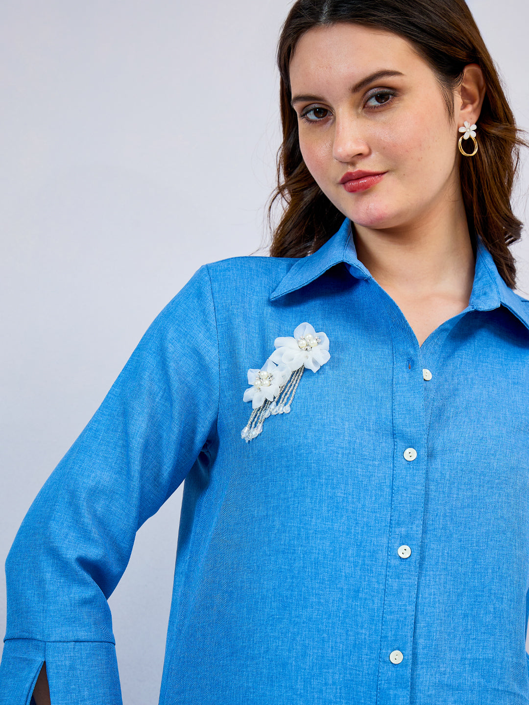 Shally Bhasin by Athena Floral Embroidered Linen Standard Relaxed Fit Shirt
