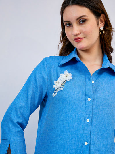Shally Bhasin by Athena Floral Embroidered Linen Standard Relaxed Fit Shirt