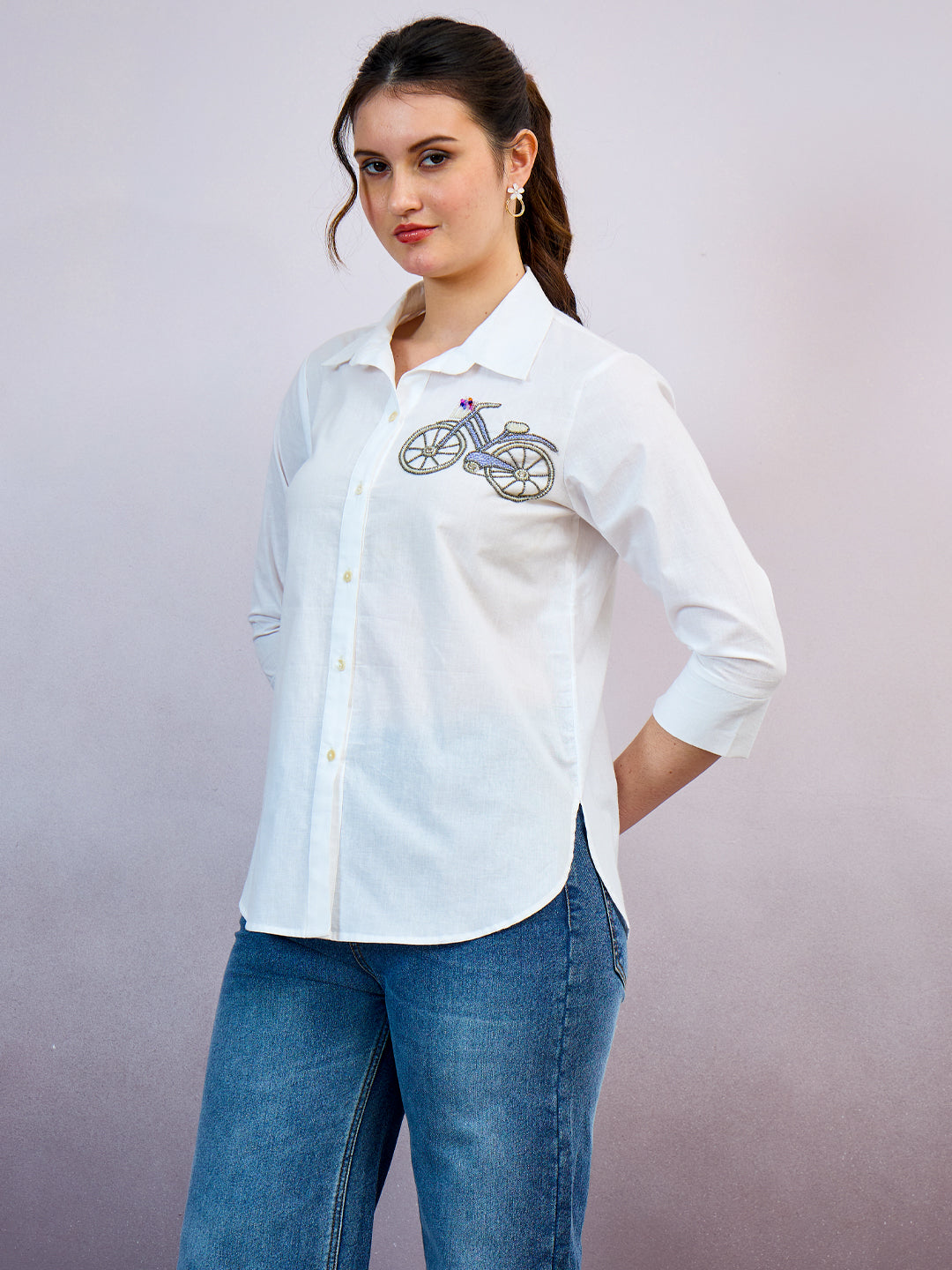 Shally Bhasin by Athena Cycle Embroidered Cotton Standard Relaxed Fit Shirt