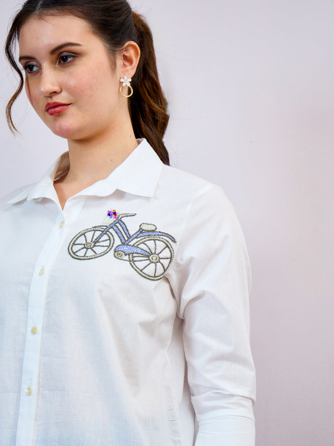 Shally Bhasin by Athena Cycle Embroidered Cotton Standard Relaxed Fit Shirt