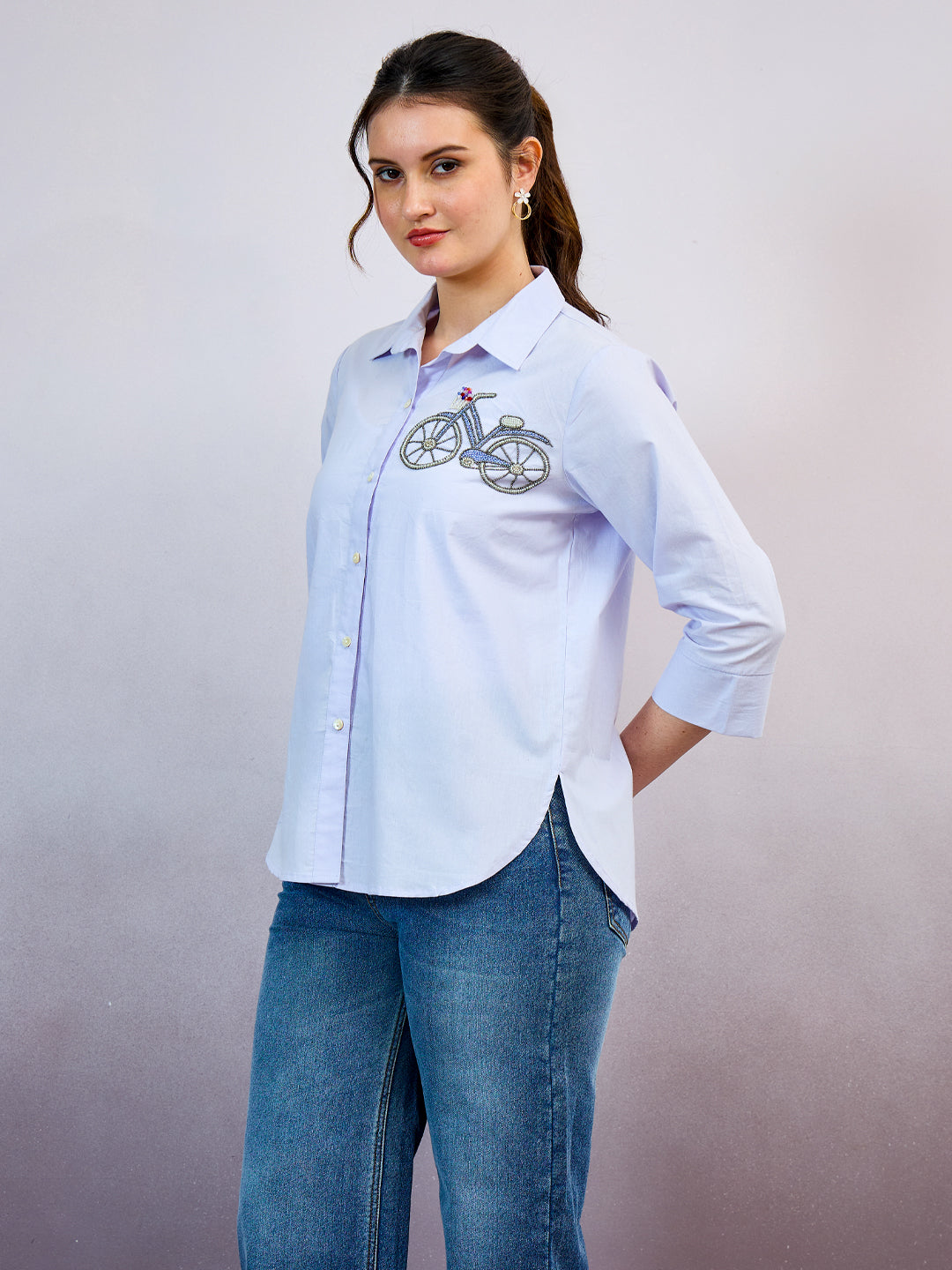 Shally Bhasin by Athena Women Standard Fit Solid Spread Collar Cotton Casual Shirt