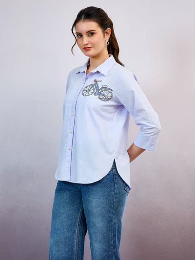 Shally Bhasin by Athena Women Standard Fit Solid Spread Collar Cotton Casual Shirt