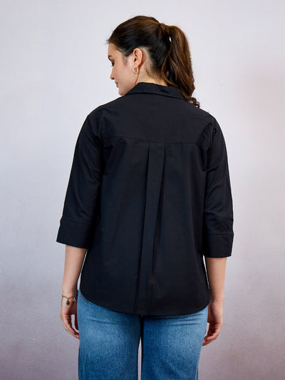 Shally Bhasin by Athena Women Standard Fit Solid Spread Collar Cotton Casual Shirt