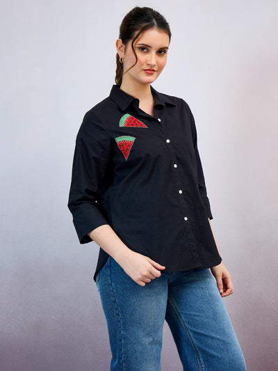 Shally Bhasin by Athena Women Standard Fit Solid Spread Collar Cotton Casual Shirt