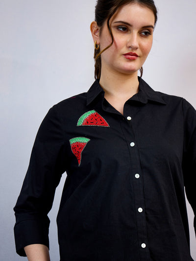 Shally Bhasin by Athena Women Standard Fit Solid Spread Collar Cotton Casual Shirt