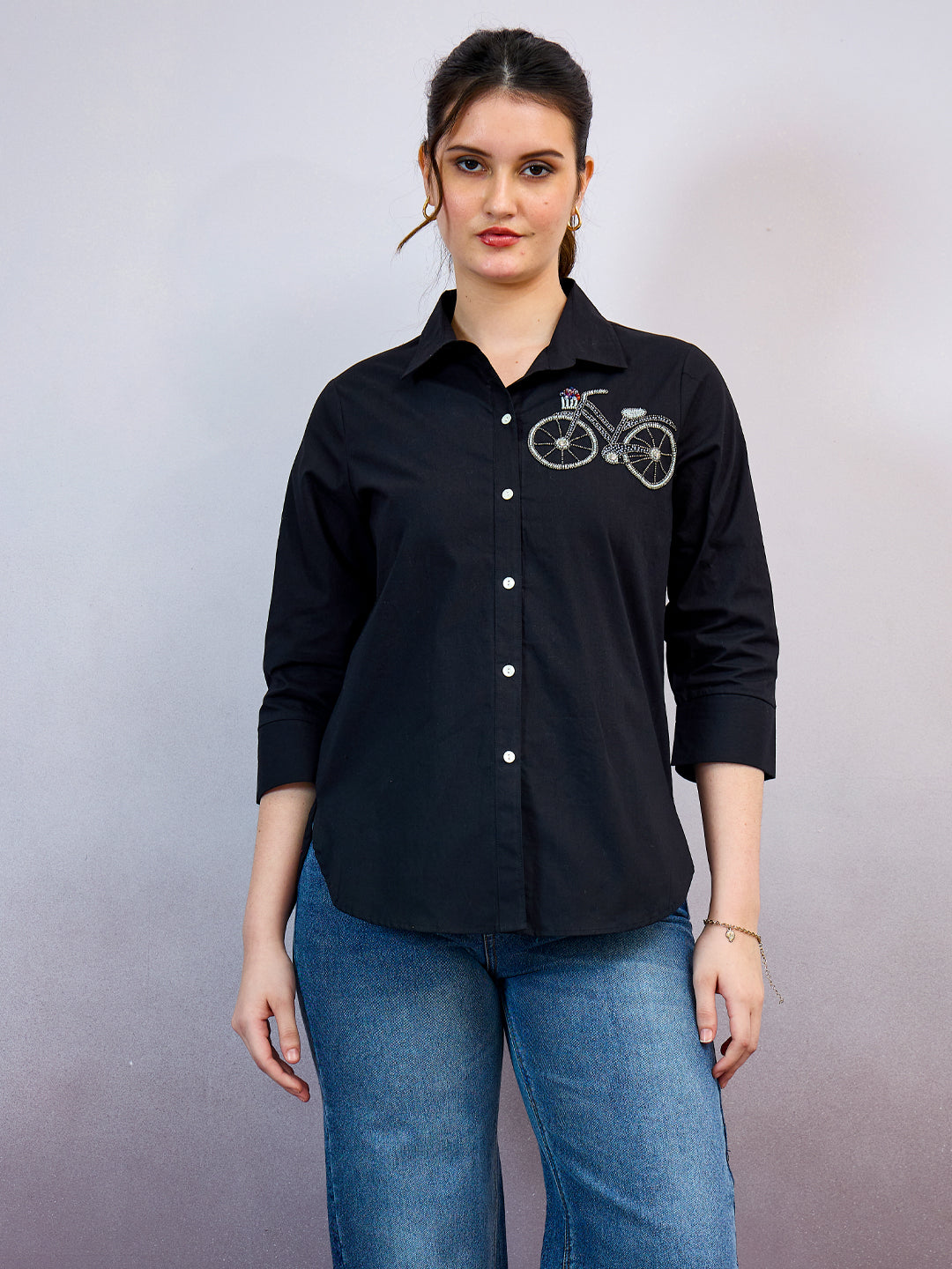 Shally Bhasin by Athena Cycle Embroidered Cotton Standard Relaxed Fit Shirt