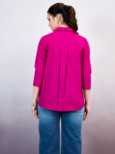 Shally Bhasin by Athena Women Standard Fit Solid Spread Collar Cotton Casual Shirt