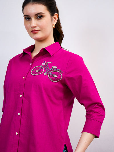 Shally Bhasin by Athena Women Standard Fit Solid Spread Collar Cotton Casual Shirt